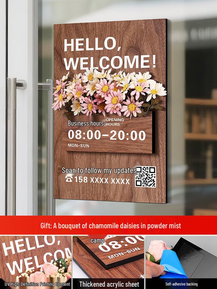 Custom Acrylic Business Hours Door Sign Sticker for Storefronts