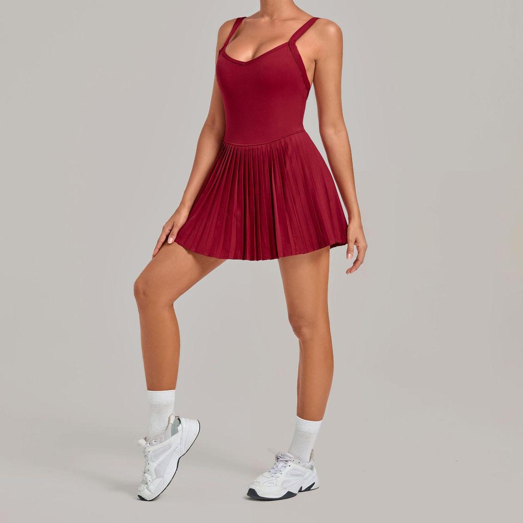 Women's Pleated Two-Piece Yoga Dress for Running, Sports, and Tennis - Anti-Exposure Skirt 3961