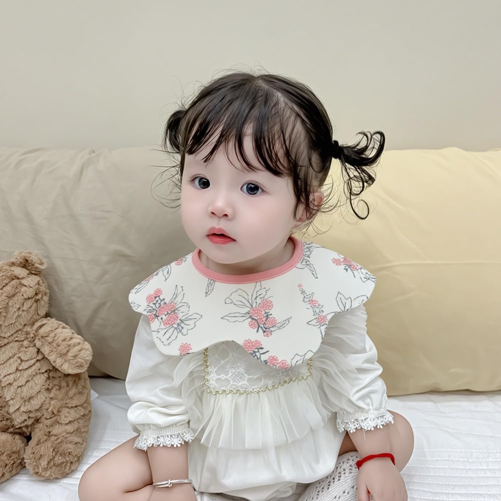 Tobewell Baby Girl Waterproof Baby Shower Baby Mouth Soft Set of J Bibs, Waterproof, 360-Degree Rotating, Petal-Shaped Bibs, Three-Layer Bibs, Gift,