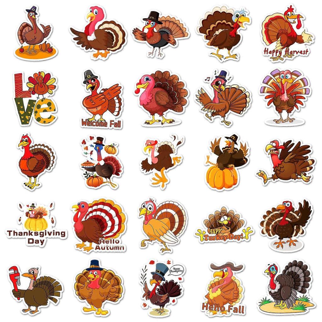 100 Turkey Doodle Animal Holiday Creative Cartoon Stickers for Decorating Luggage