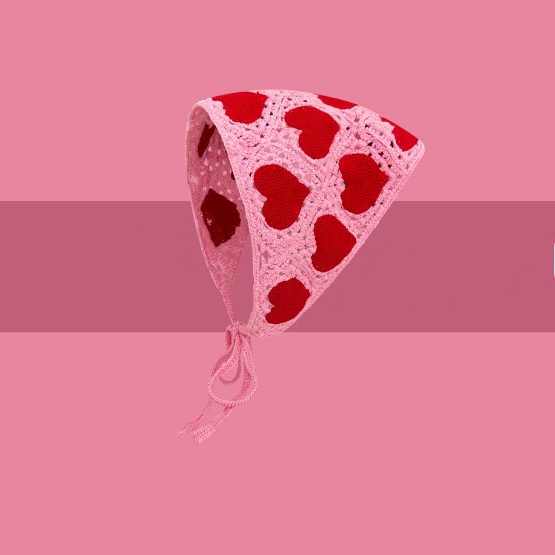 Korean Sweet Heart Hair Scarf Handmade Crochet Hollow Triangle Headband Towel Sweet Cute Strap Hair Bag Headscarf Hat