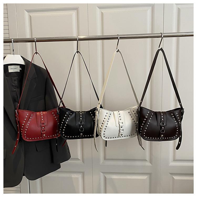 Vintage Rivet Thread Design Shoulder Bags for Women Versatile Ladies Pu Leather Crossbody Bag Solid Color Female Handbags Zipper