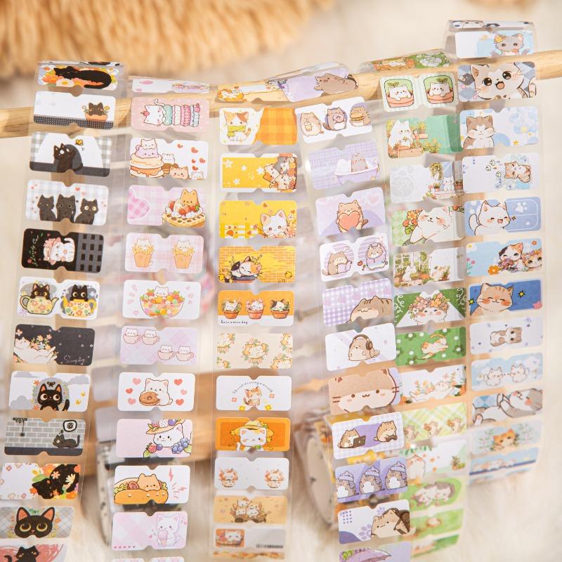 1 Roll Kawill Cartoon Kitten Scrapbook Journal Sticker Sweet Cat Stationery Label Seal Sticker DIY Decor For Student Supplies