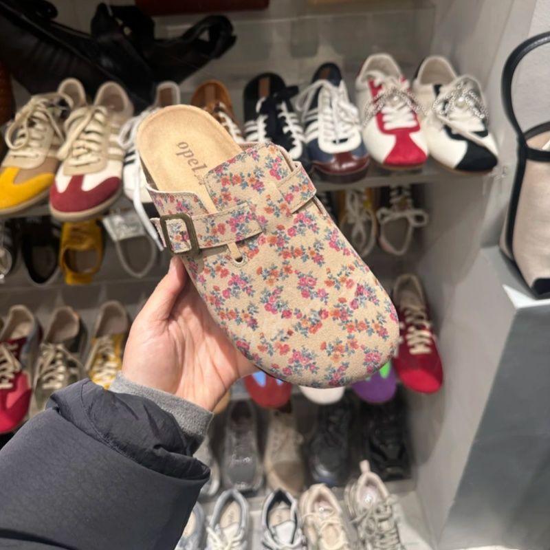 Retro floral women's outer wear spring and summer new one-pedal bag head thick-soled Boken half slippers
