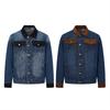 Mens Retro American Streetwear Denim Jacket With Collar Contrast Stitching Loose Fit Fall Winter Outerwear