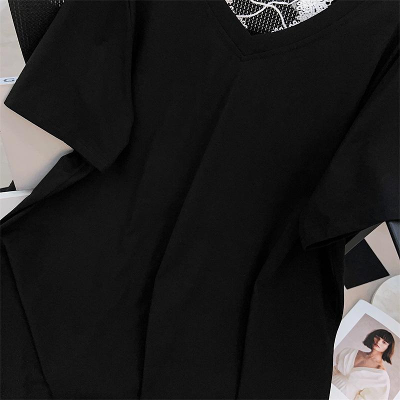 Plus Size Loose Mid-Length V-Neck Short-Sleeve T-Shirt for Women (Sizes 200/300/350 Jin) - Style 7103