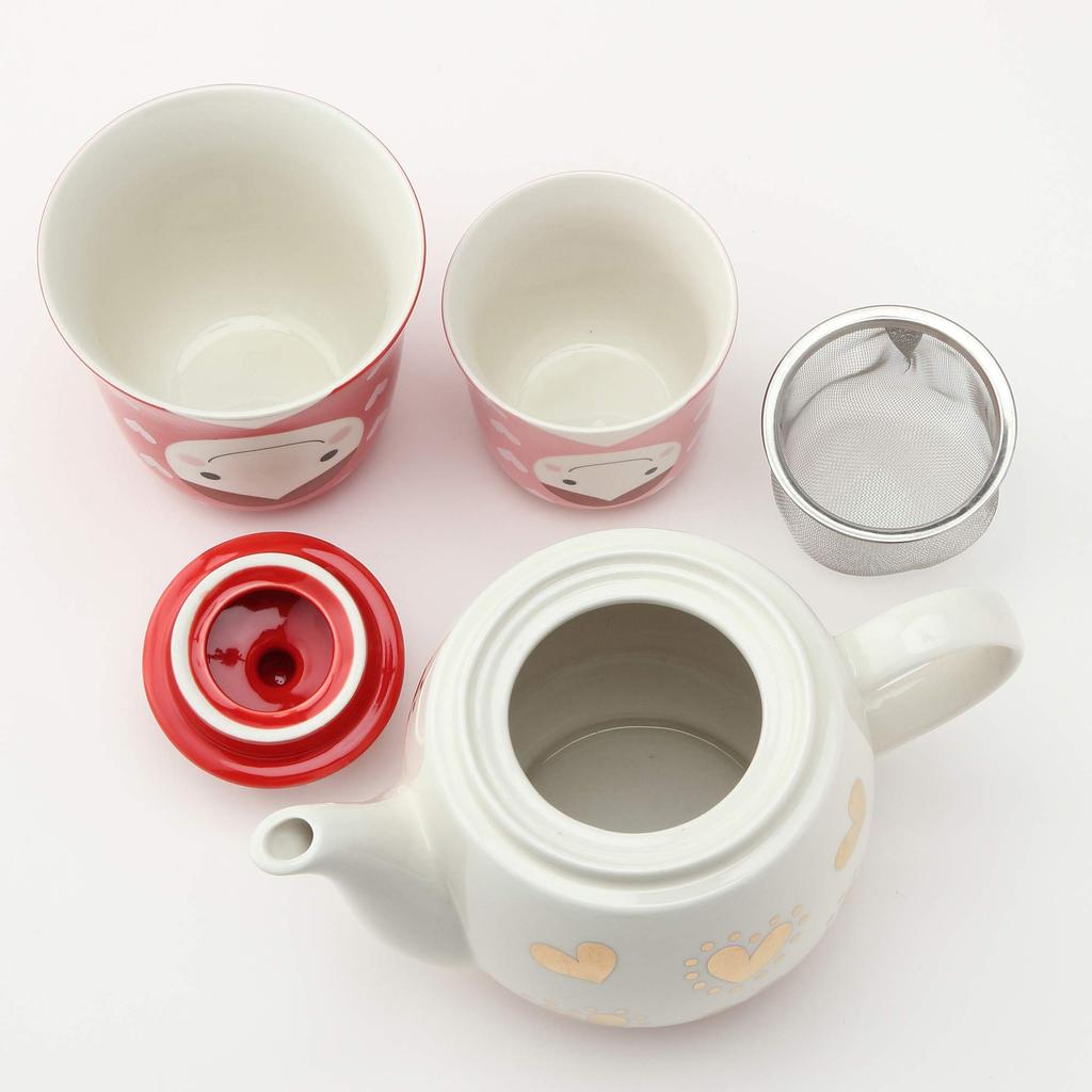 Sun Art Cute Tableware [Matryoshka] Teapot & Cups (Tea Set for 2) Red X White SAN1790
