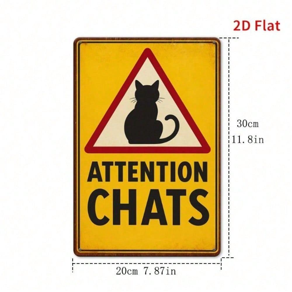 Retro Yellow Black Cat Metal Sign Waterproof Rustproof Country Style Warning Plaque 7.87x11.81Inch 2D Flat Decor