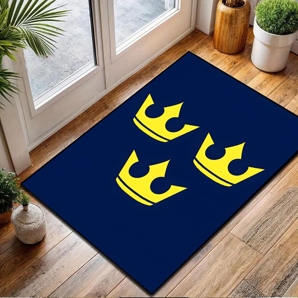 "Blue Carpet with Three Yellow Crowns" Patterned carpet, non slip mat suitable for living room and bedroom sofas