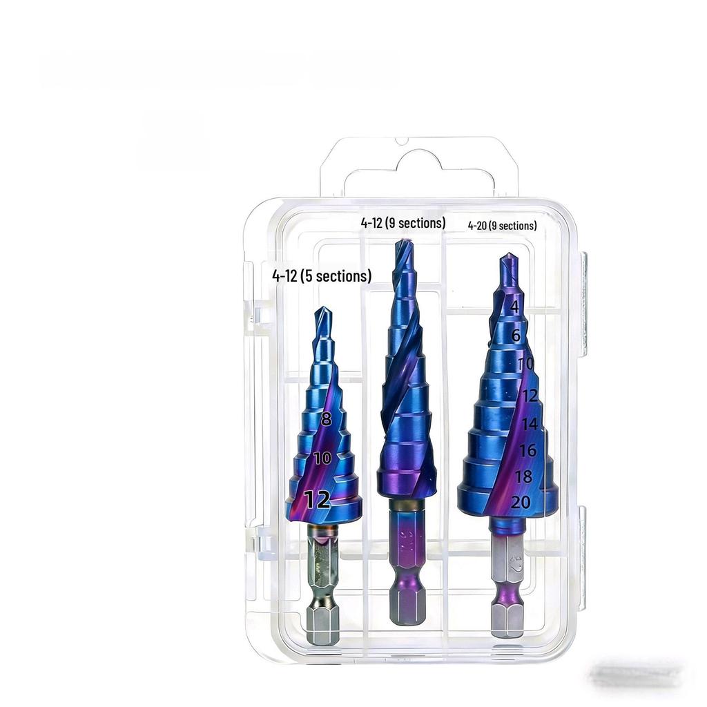 6-Piece Titanium Coated Serrated Step Drill Bit Set - Rustproof, Durable, High-Efficiency Twist Hole Opener.