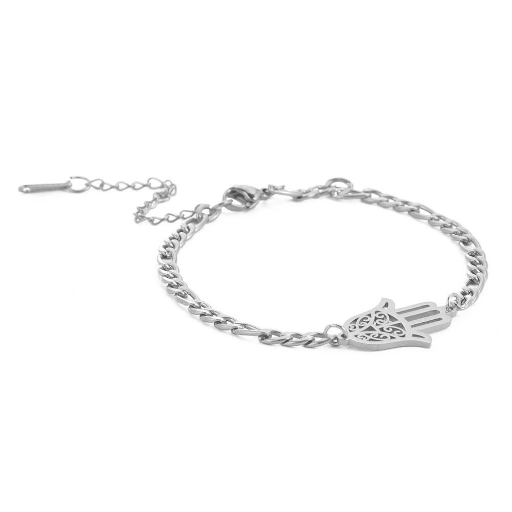 Amulet Hamsa Hand of Fatima Bracelets on Hand Gold Women's Bracelet Stainless Steel Islamic Lucky Jewelry Gift