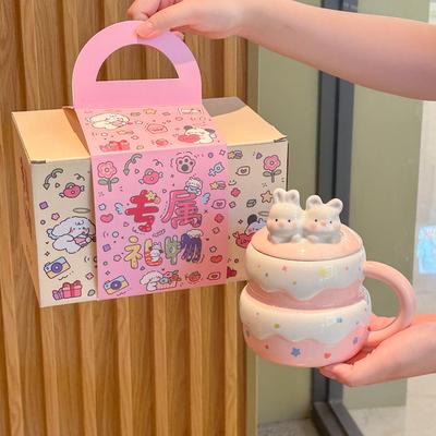 Ceramiczny Kubek Króliczek z Pokrywką Do Wysyłania Prezentów Urodzinowych dla Przyjaciółki Najlepszej Przyjaciółki Praktyczna Pamiątka Pudełko Prezentowe