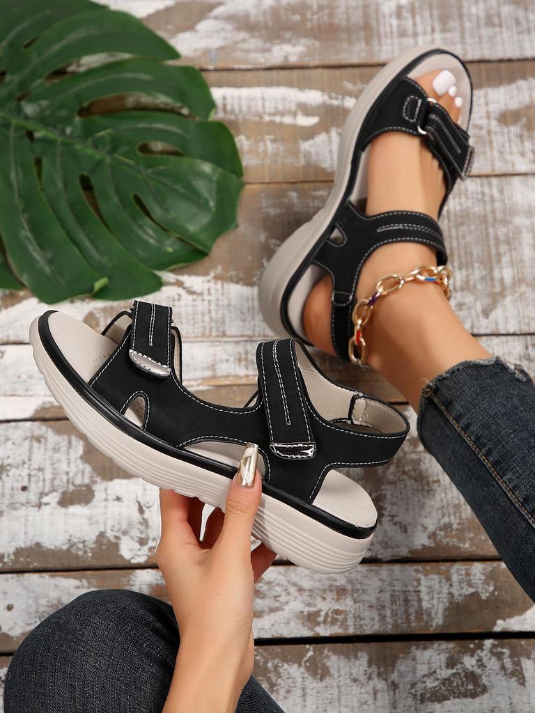 2024 Summer Plus Size Women's Thick Sole Beach Sandals with Velcro Closure