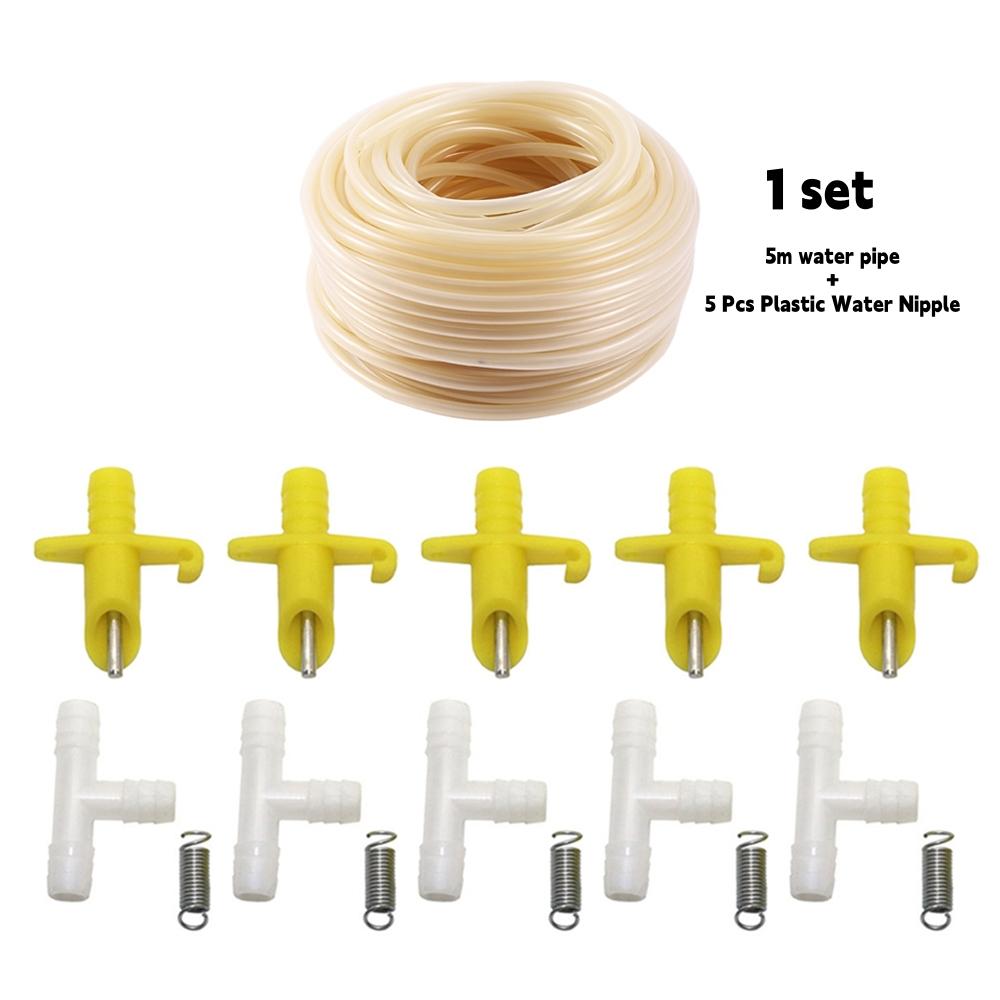 5/10/15 Sets Automatic Rabbit Drinking Spout Kit Galvanized Duckbill Type Water Nozzle OD 8.5mm Tee&Spring Poultry Cage Fittings