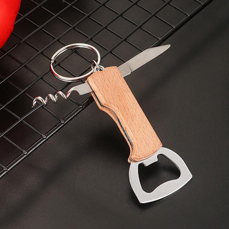 50Pcs Beer Bottle Opener Keyring Keychain Stainless Steel Multifunctional Wooden Handle Corkscrew Wine Opener Bar Party