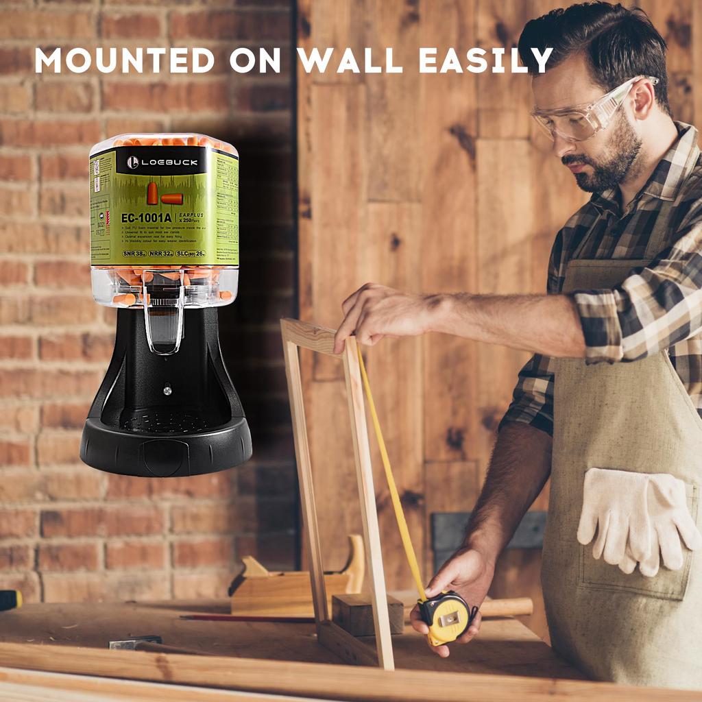 LOEBUCK Earplug Dispenser Station for Sound Suppression/Hearing Protection - Pre installed 500 Earplugs - Wall mounted/Desktop Design (Model EPD-500)