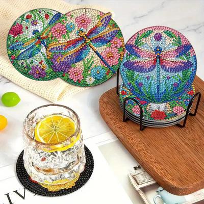 8Pcs Wooden Seaside And Desert Scenery Diamond Painting Coasters DIY Coaster Diamond Dot Kits Round Diamond Art Coasters