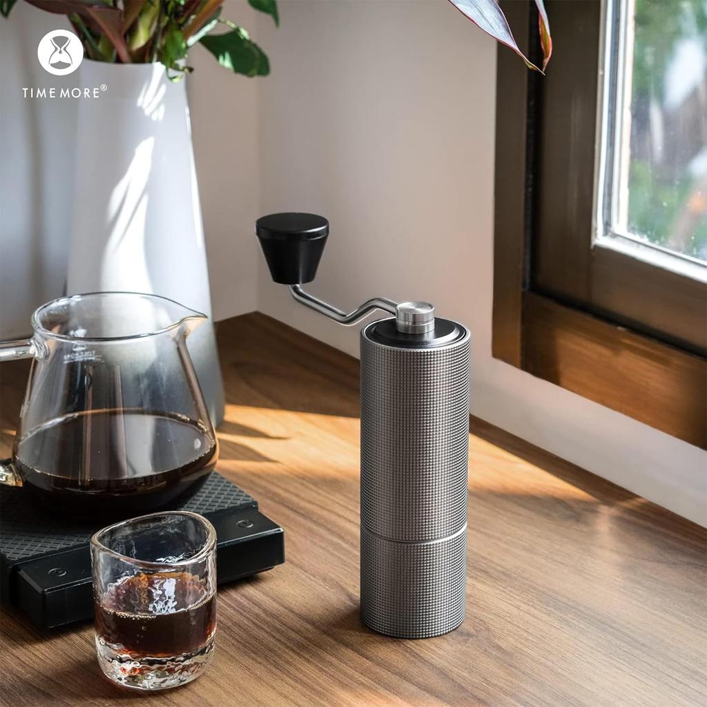 TIMEMORE C2 Manual Coffee 36 Adjustable Grit Easy to Stainless Gray Grinder, Levels, Lightweight, Portable, Clean, Steel, (Brush Included)