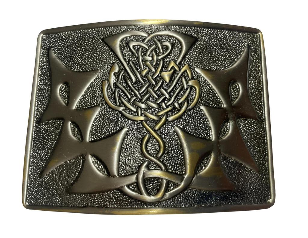 Scottish Kilt Belt Buckle Brass Mirror Shine Celtic Antique Design Sporran