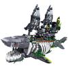1155PCS Shark Ghost Pirate Ship Building Blocks Fantasy Sea Monster Ship Model Bricks With Light Educational DIY Toy For Adults