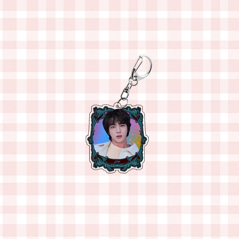 7pcs BTS Retro Photo Frame Style Keychain, Member Portrait Backpack Charm, Celebrity Merchandise Support Ornament