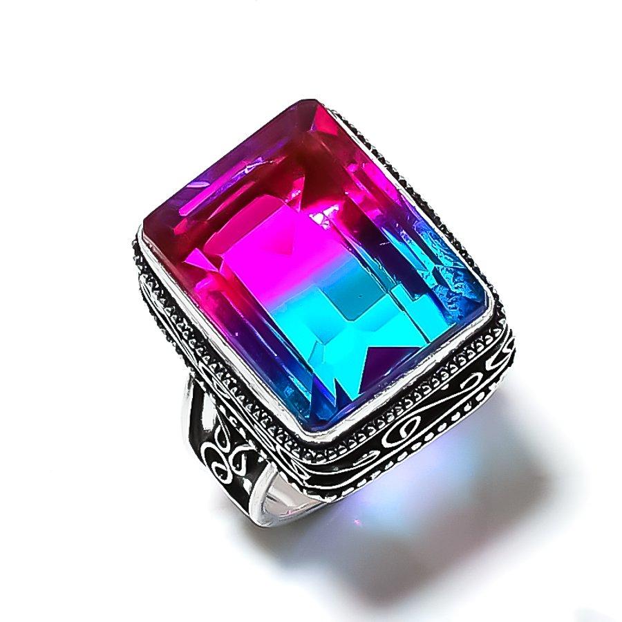 Bi-Color Tourmaline Gemstone 925 Sterling Silver Jewelry Ring Size 9 Z2n18