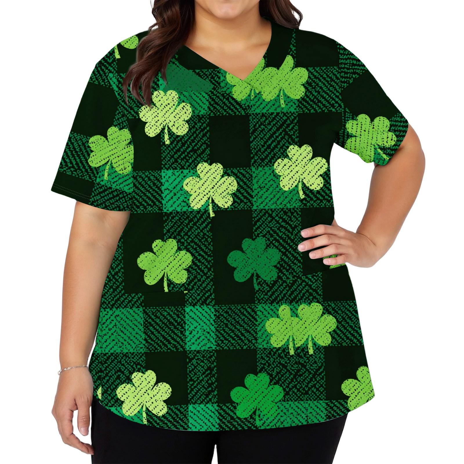 

Жіночий модний робочий одяг з V-подібним вирізом і короткими рукавами з принтованими кишенями XXXXXL