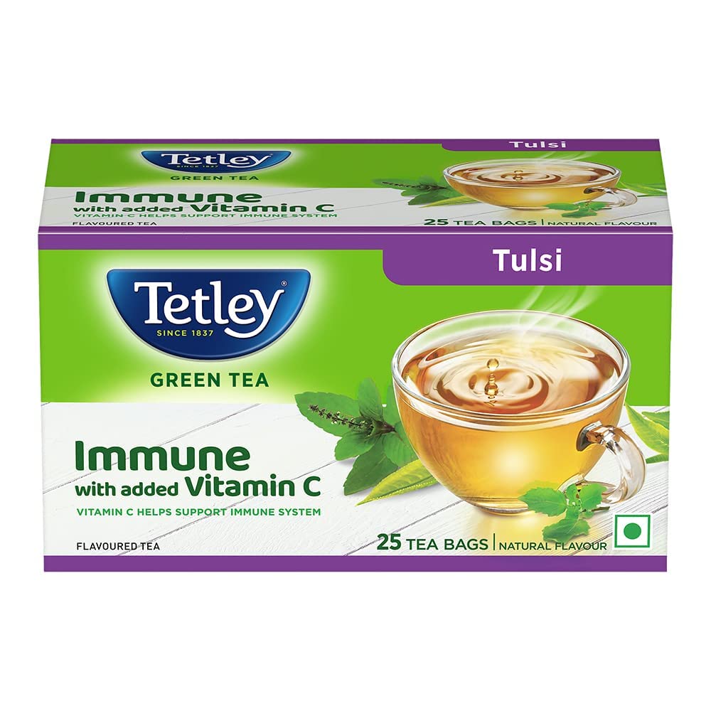 Tetley Green Tea With Tulsi Immune Support With Added Vitamin C 25 Tea Bags 30g Pack