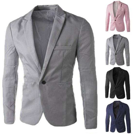 Męska Jednolity Kolor Długi Rękaw Klapa Jedno Guzik Kieszeń Marynarka Slim Fit Płaszcz Garniturowy