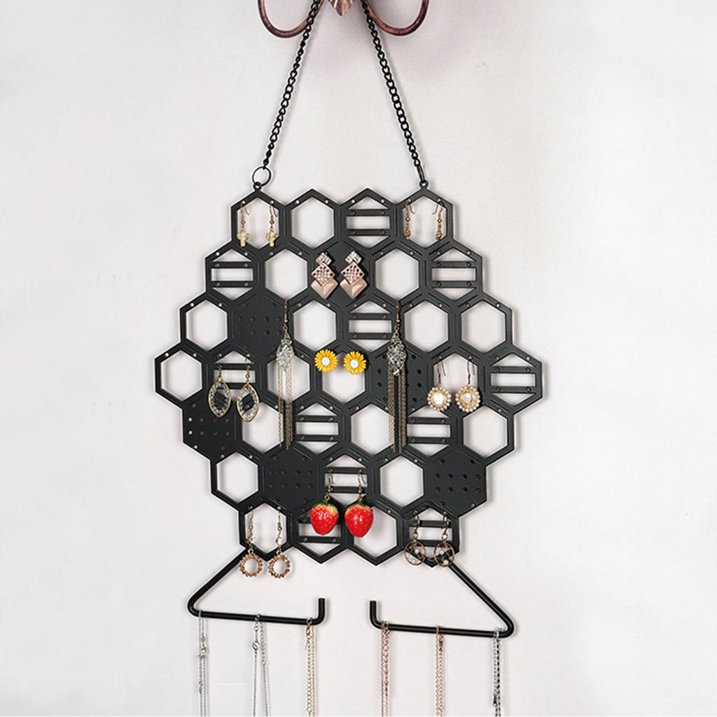 Hanging Jewelry Wall Holder Honeycombs Shape Display Storage Wall Mounted Jewelry Rack Black