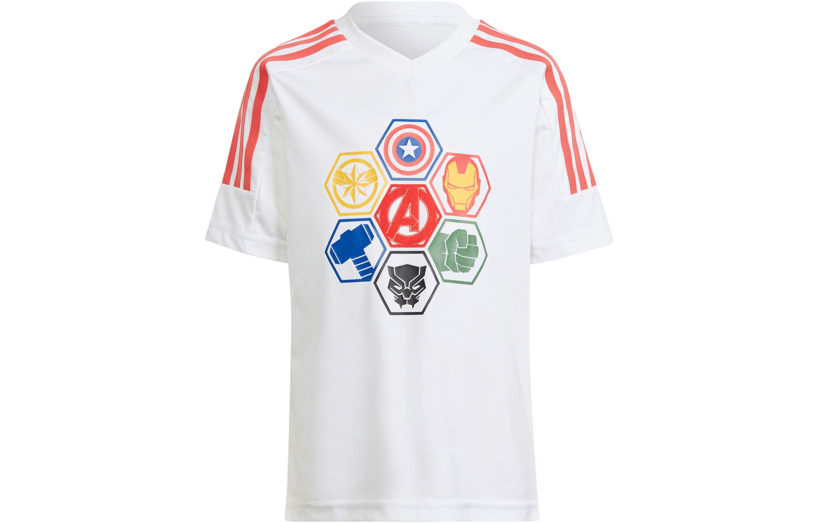 Adidas x MANWEI,LIANMINGKUAN T Shirt MARVEL AVENGERS T SHIRT White/Light Red Kids IN7277 104