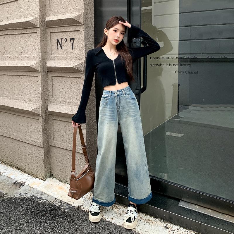 

Джинсы большого размера с драпировкой, подвернутым краем, укороченные, с широкими штанинами - Женские летние стройнящие брюки петит микро-клеш XL