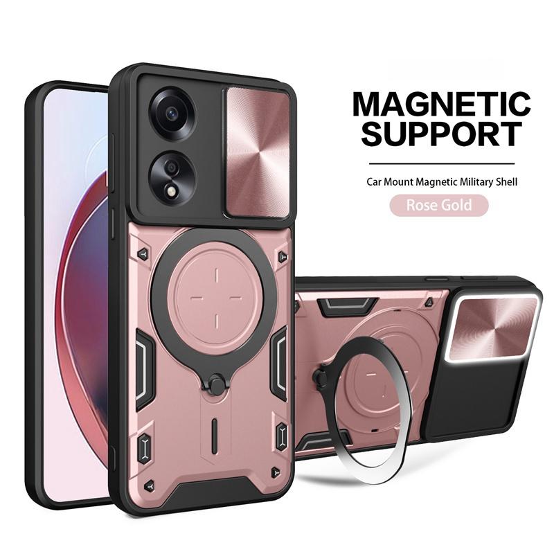 For Oppo A18 A38 A58 A78 A60 4G Case Shockproof Armor Magnetic Ring Stand Cover for Oppo A98 A79 5G Slide Camera Protect Fundas