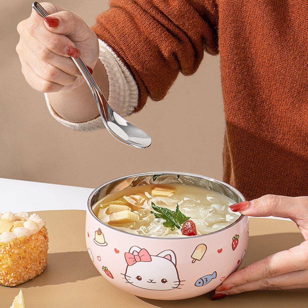 Miska na ramen z podwójnym dnem, zapobiegająca oparzeniom, miska na ryż, miska dla dzieci ze stali nierdzewnej, naczynie na pokarmy uzupełniające