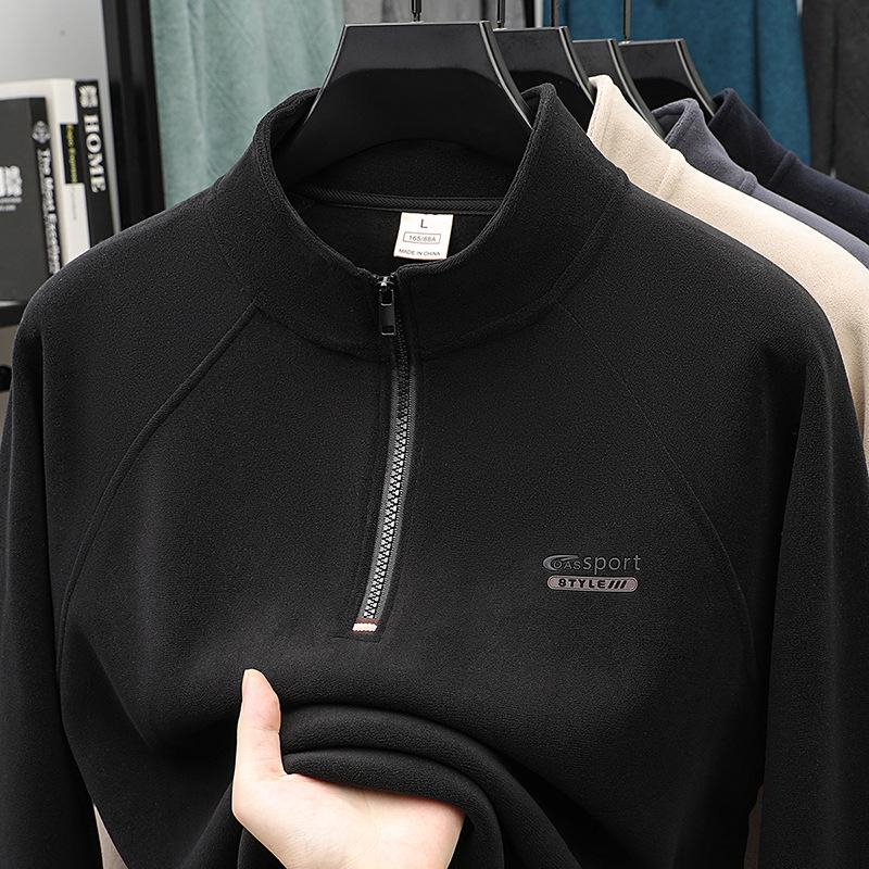 Men's Casual Winter Fleece Half-Zip Stand Collar Hoodie