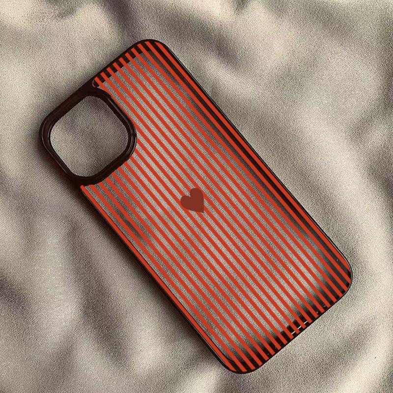 Minimalist Striped Heart Phone Case for iPhone 16 17 Pro Max 15 Pro 14 13 12 11 16E Air X XR XS 7 8 Plus SE2022 Shockproof Cover