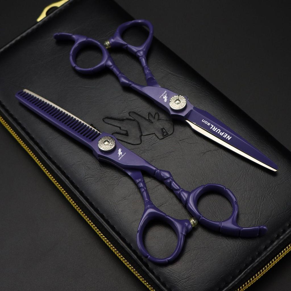 6" Naipusen Violet Crocodile Grain Hairdressing Scissors - Straight & Serrated