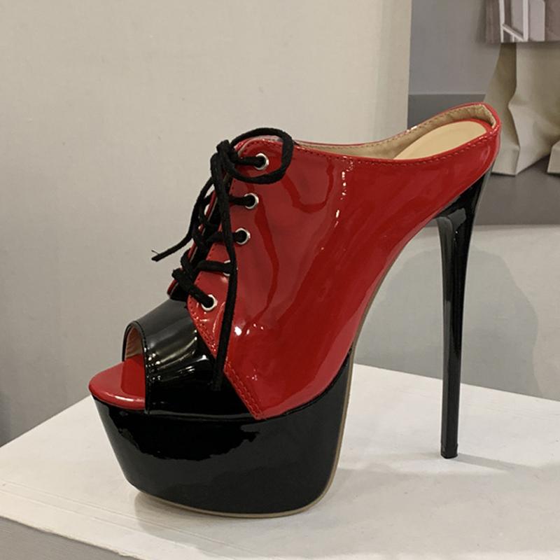 Fashion Liyke Summer 16CM Super High Heels Modern Slippers For Woman Lace Up Peep Toe Platform Sandals Women Banquet Party Shoes Pumps