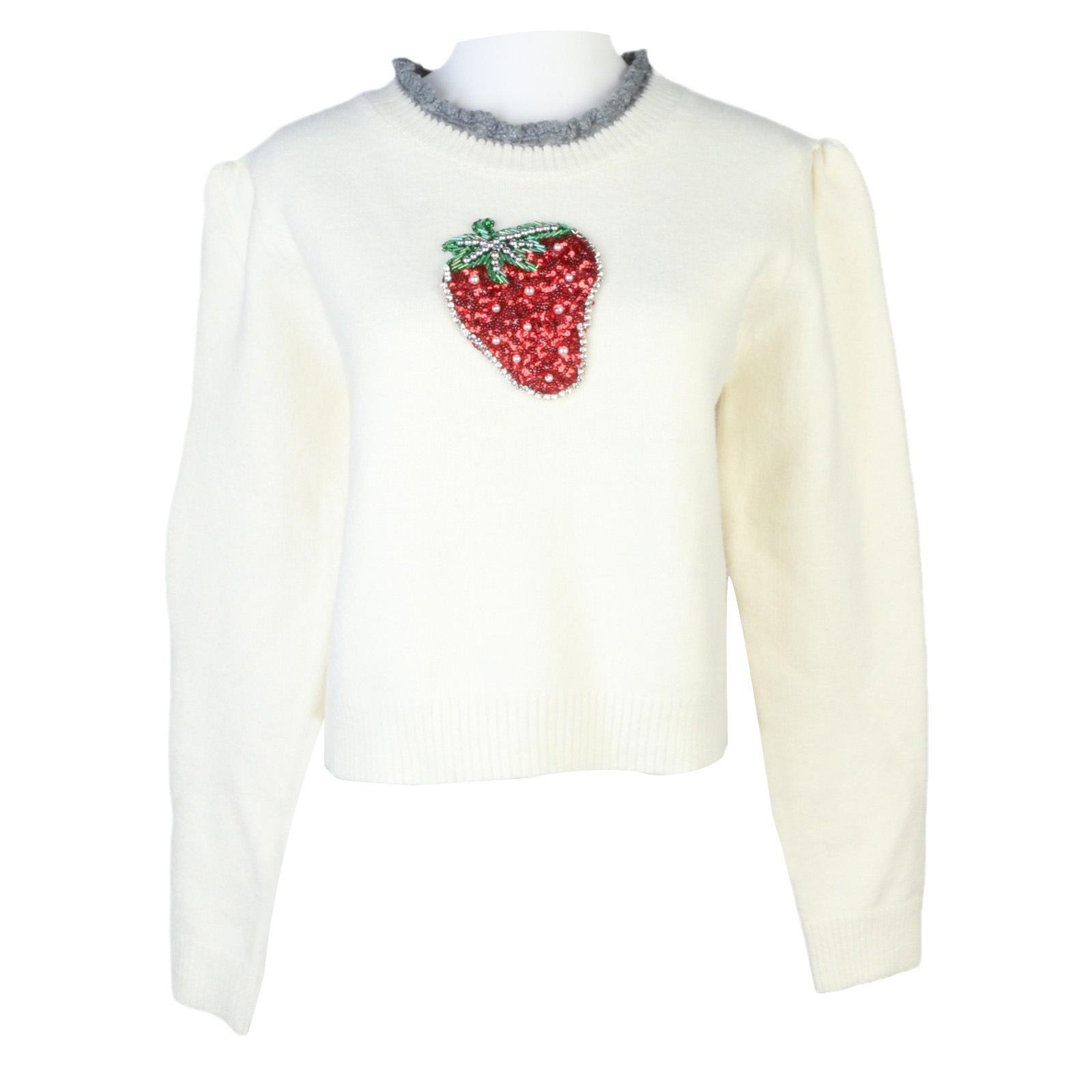 

Women s Sequin Strawberry Knit Sweater - Cute Korean Style, Round Neck, Long Sleeve, Thick Pullover for Autumn/Winter Commute. M