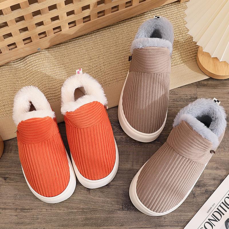 Fashion Winter Indoor Corduroy Cotton Slippers for Women Solid Color Platform Plush Slides Woman Non Slip Warm Cotton Shoes Female