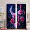 2pcs 2D flat printing Curtains Pink Roses and Crescent Fabric Without Electricity Birthday Party Use for New Year and Carnival