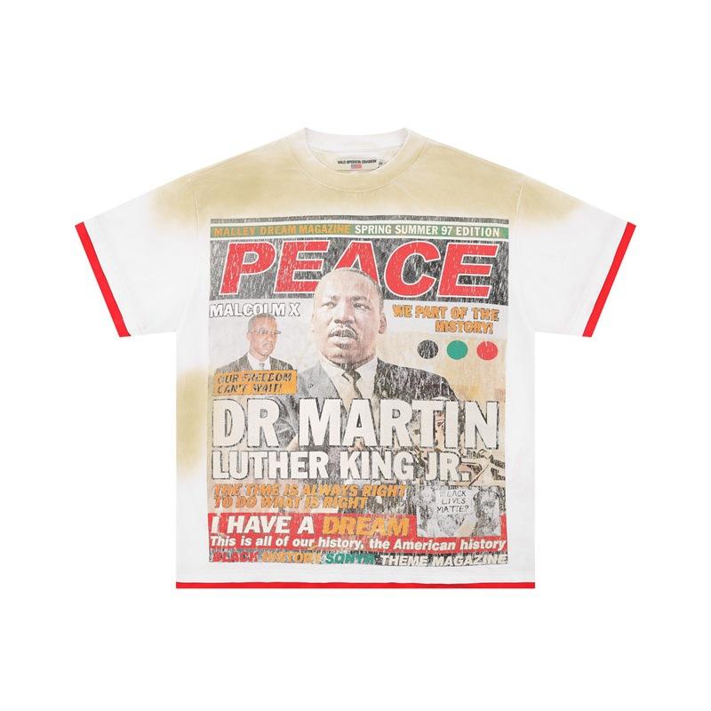Meichao Vale New Retro Character Print Summer High Street Men and Women Loose Casual Wash Old Short Sleeve T-shirt