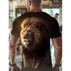 Men's Realistic Lion 3D Printed T-Shirt Casual Short Sleeve Crewneck Top Cool Animal King Portrait Graphic Tee Retro Streetwear Fashion Male Apparel