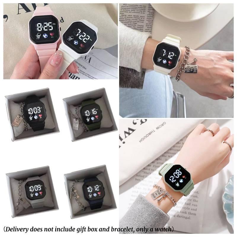 Fashionable Sporty Square Dial Women's Watch Waterproof Led Digital Display 30m Water Resistance