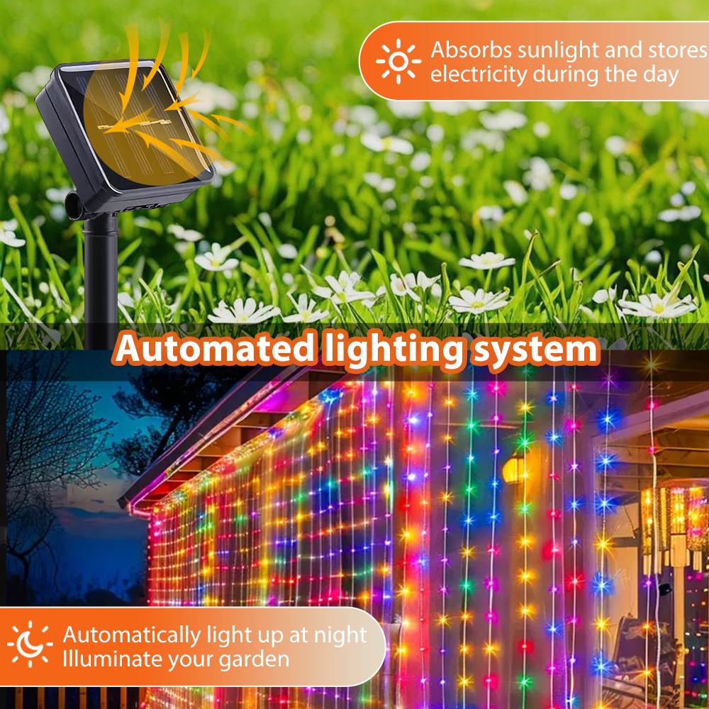 Solar Curtain Light String 3X3M 8 Lighting Modes Solar Garden Fairy Light for Christmas Wedding Patio Party Holiday Decoration