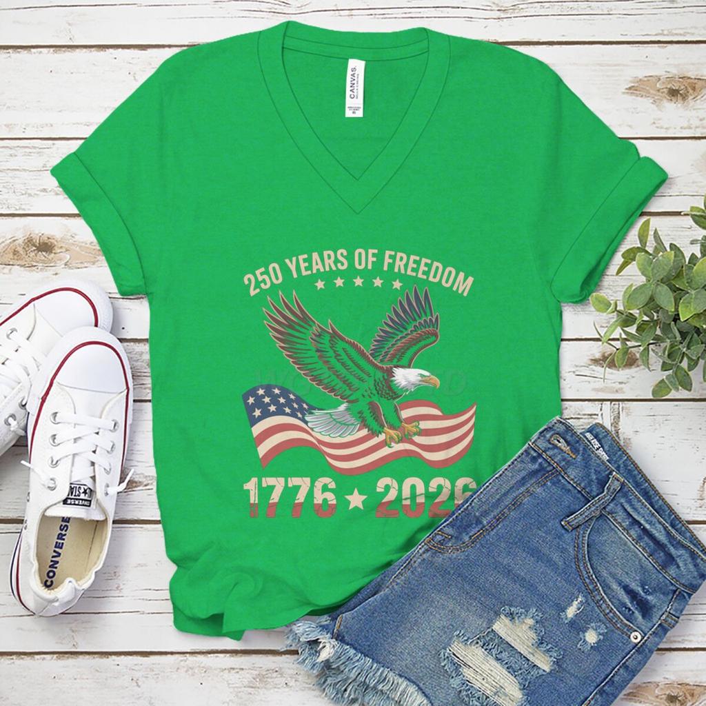 Unisexs V Neck Tee Shirt 250th Anniversary 17762026 Print Tshirt 250 Years Graphic Tee Retro Independence Day Shirt