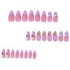 European & American Pink Floral French Almond Press-On Nails