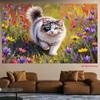 Cute Kitten in Colorful Flowers Backdrop Oil Painting Garden Background for Photoshoot
