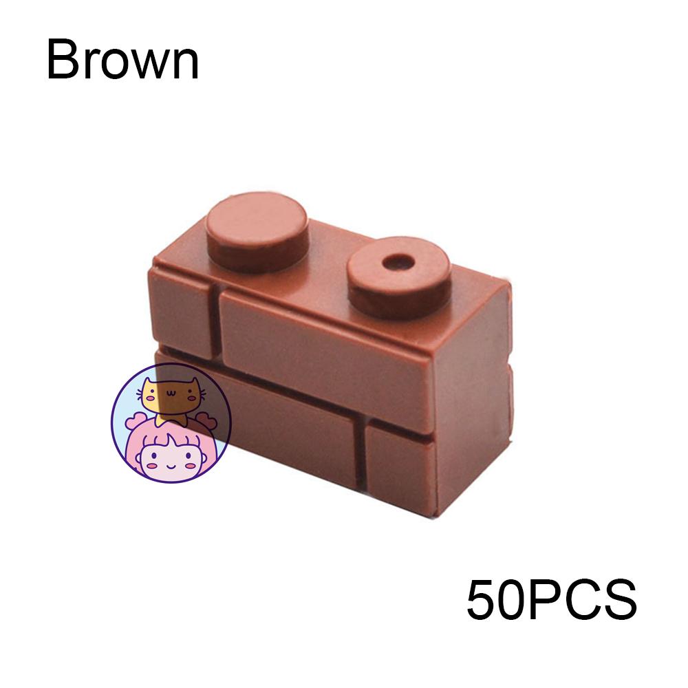 50pcs Wall Striped Bricks MOC 1x2 Building Blocks Toys Palace Castle Creative Figures Military House Wall Transparency Parts