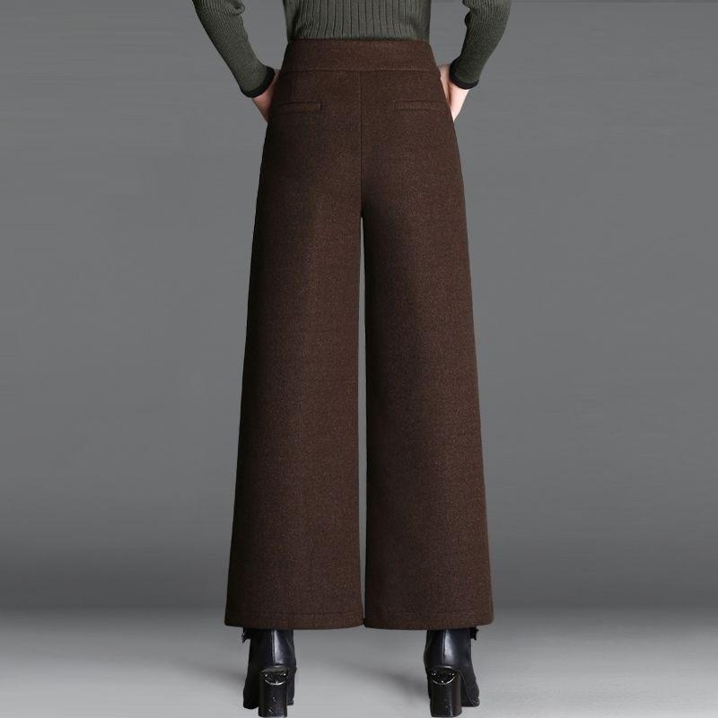 Pantalon en laine à jambes larges pour femmes Nouveau Automne Hiver Ample Taille haute Pantalon droit Épaissi avec un tombé fluide